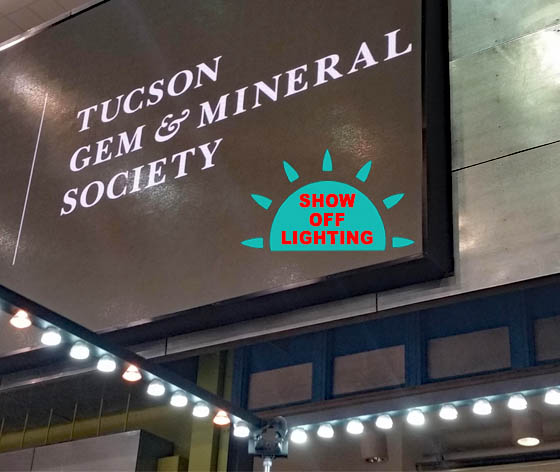 TGMS Tucson Gem & Mineral Society Show, jewelry display lighting, overhead vendor booth lighting, Tucson Show Guide